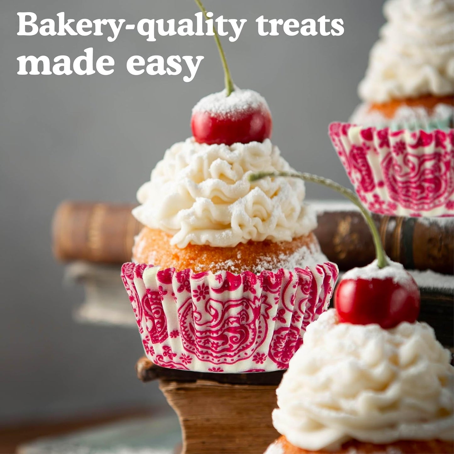 Regency Wraps Greaseproof Professional Grade Baking Cups, Pack of 40, Standard Liners, Hot Pink Paisley, for Cupcakes, Muffins, Candy, Non Stick