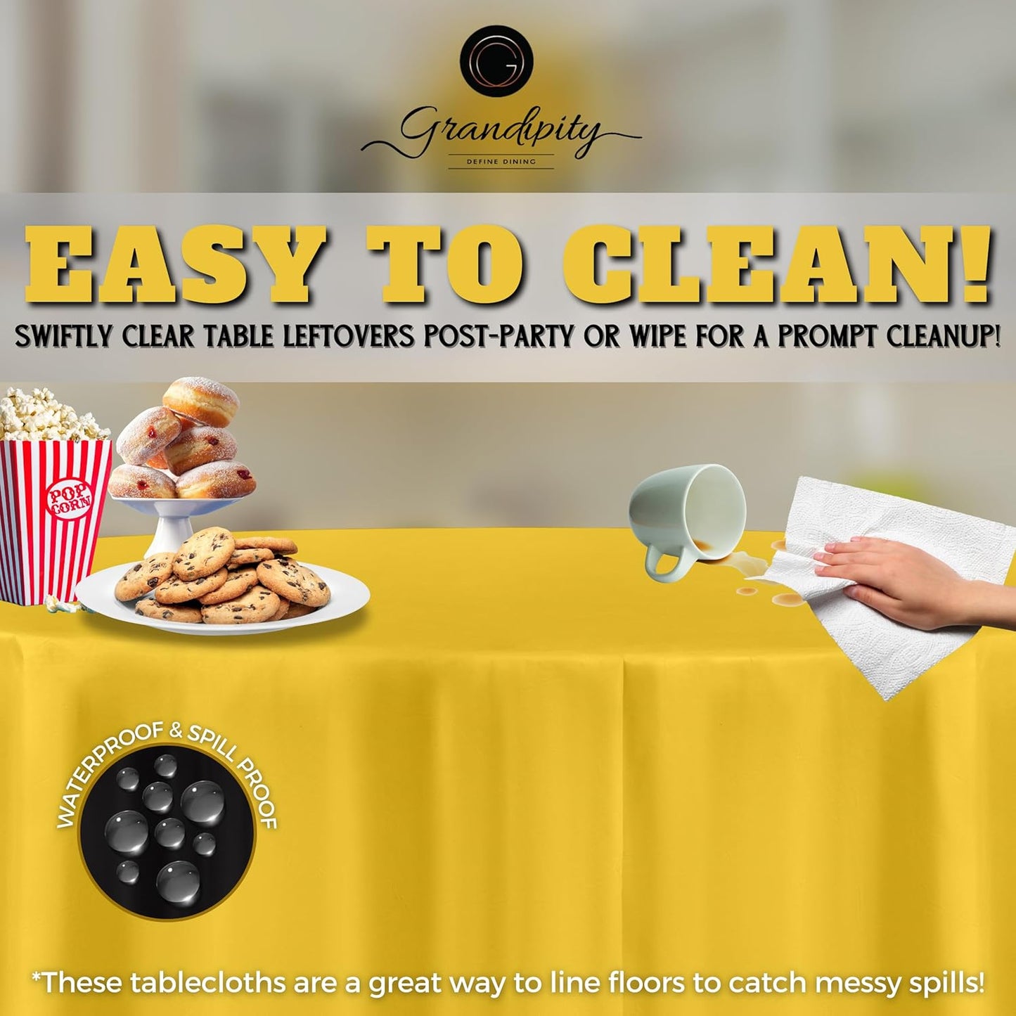 Grandipity 12 Pack Premium Disposable Plastic Tablecloth 84" Inch Decorative Round Table Cover - Yellow