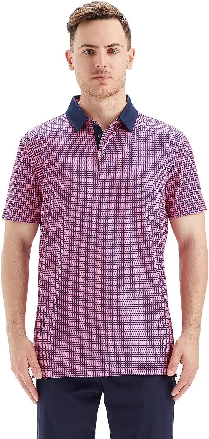 Golf Shirts for Men Dry Fit Short Sleeve Print Performance Moisture Wicking Polo Shirt