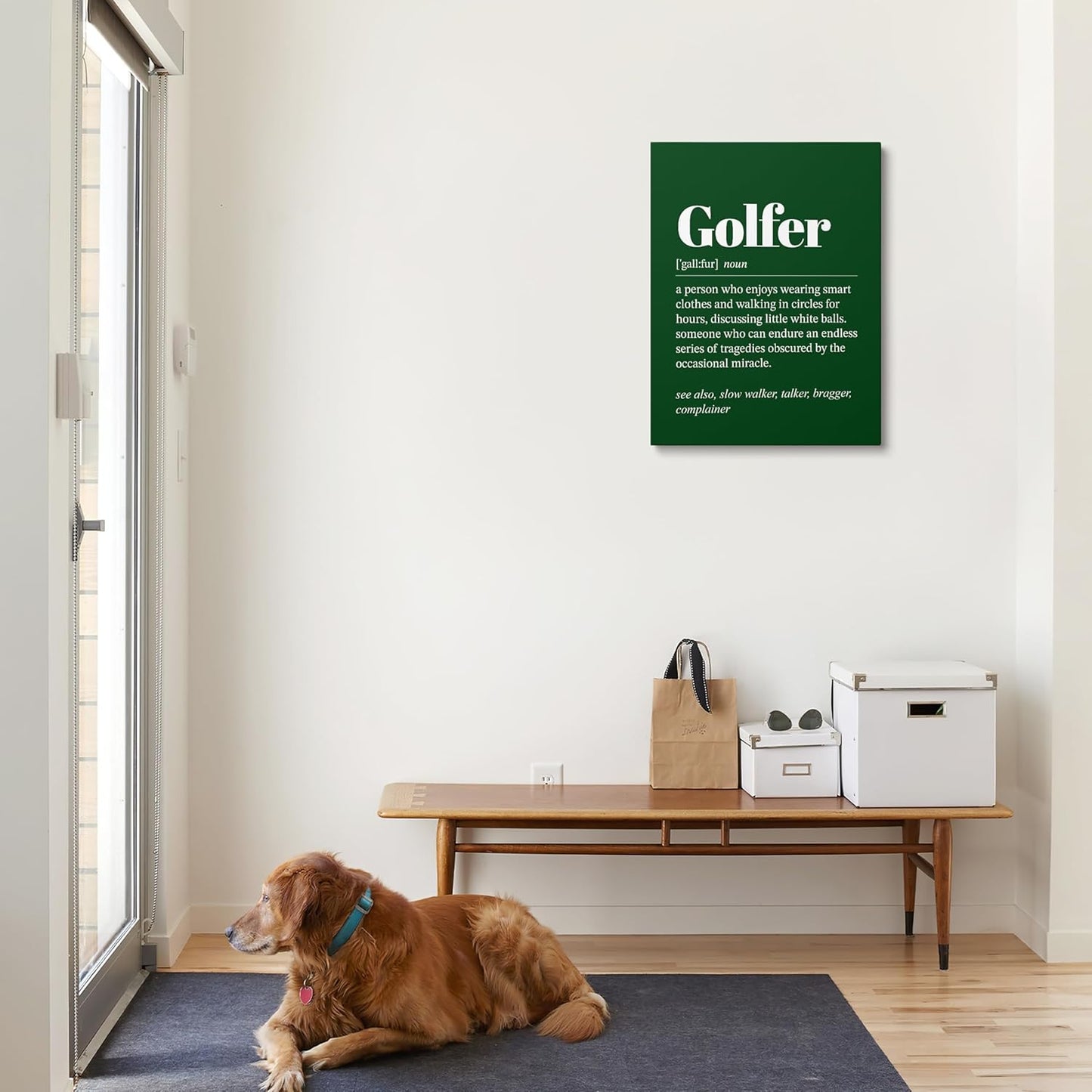 XWELLDAN Dark Green Golfer Definition Framed Canvas Wall Art Decor, Gifts for Golfers Men, 11x14 Inches