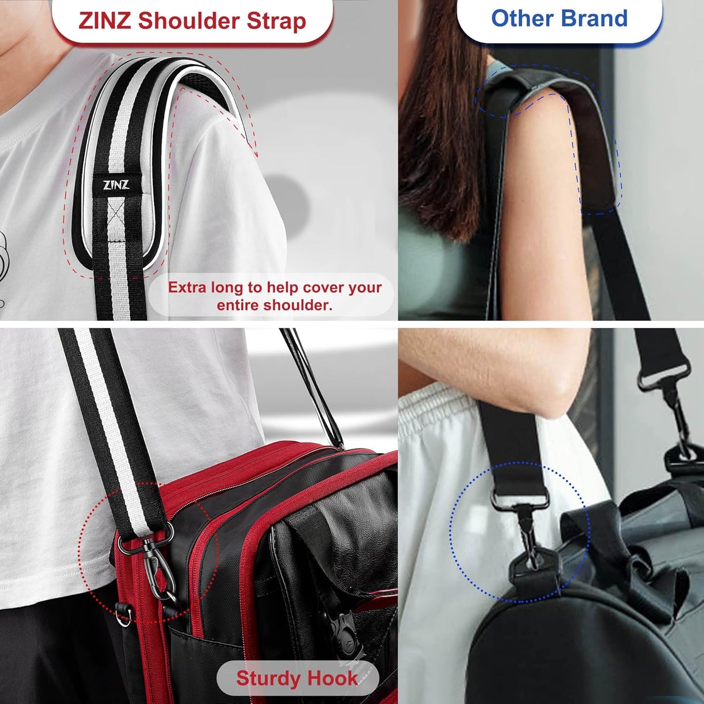 ZINZ 79.5" Universal Bag Strap with Ultra-Thick Fixed Breathable Pad Adjustable Heavy-Duty Shoulder Strap for Laptop Bag Crossbody Luggage Gym Bag Camera Bag and More -TW01B03