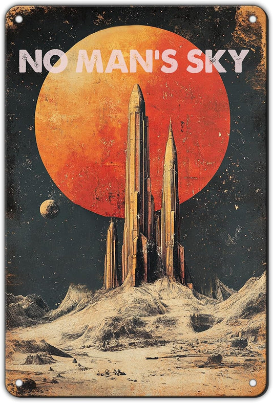 Vintage Wall Decor Metal Tin Plaque No Mans Sky Decoration Public Sign Poster Iron Painting Wall Decor Poster Wall Art Nostalgic Tin Sign for Home Cofe Kitchen Pub Bar 8x12 Inch