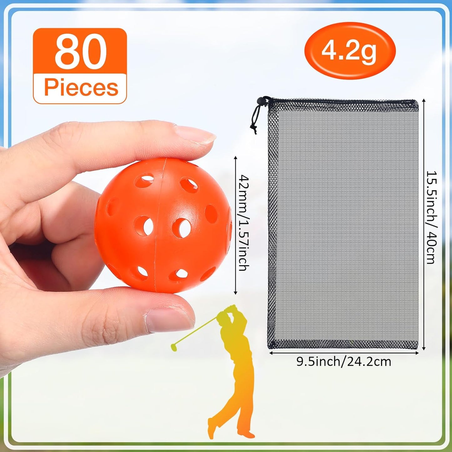 80 Pack Practice Golf Balls Limited Flight 42 mm Golf Training Airflow Hollow Plastic Ball for Women Men Indoor Outdoor Driving Range Swing Practice Home