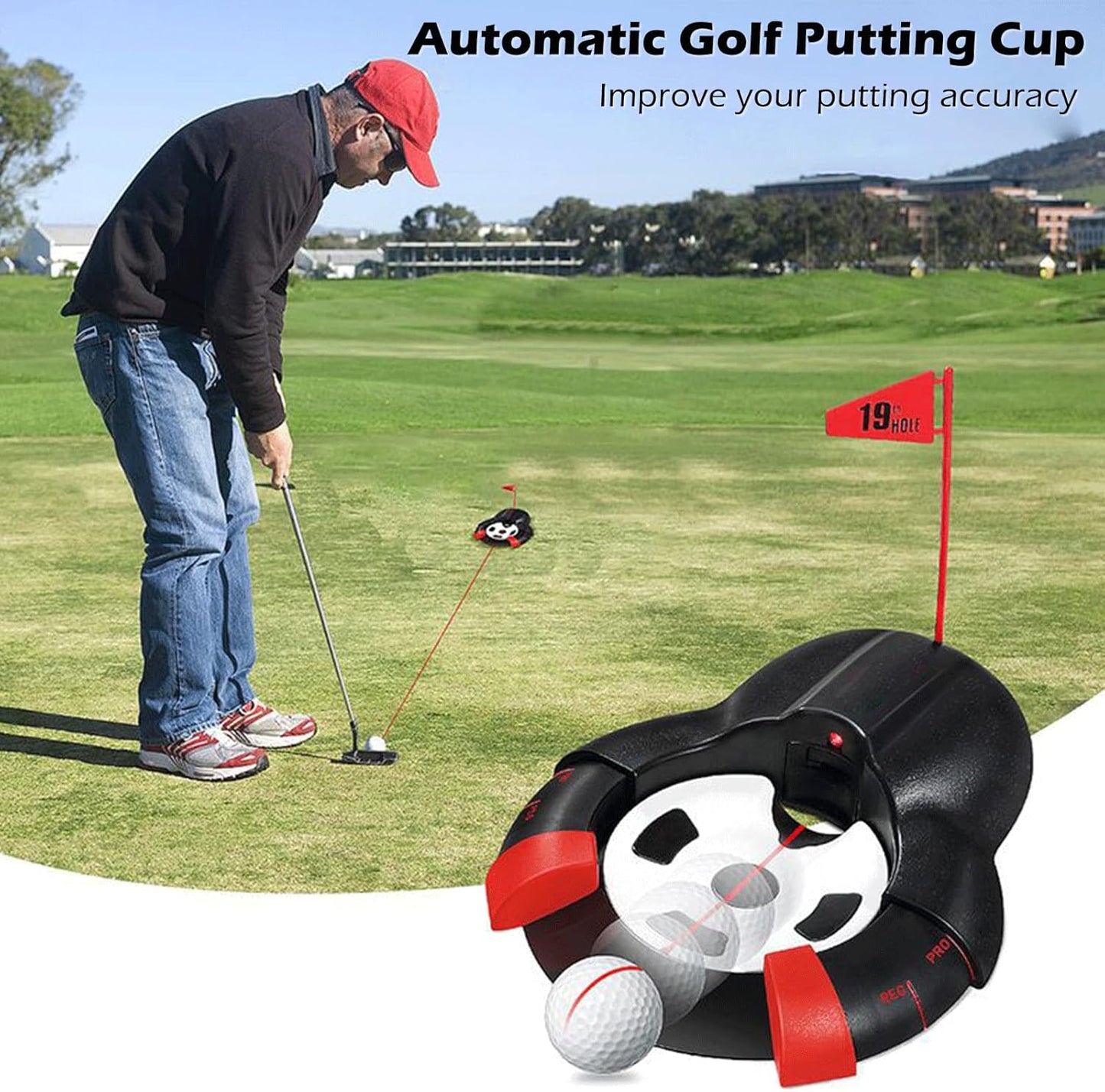 Golf Automatic Putting Ball Return Cup - Auto Returning Golf Cup Training Aid for Indoor/Outdoor Practice