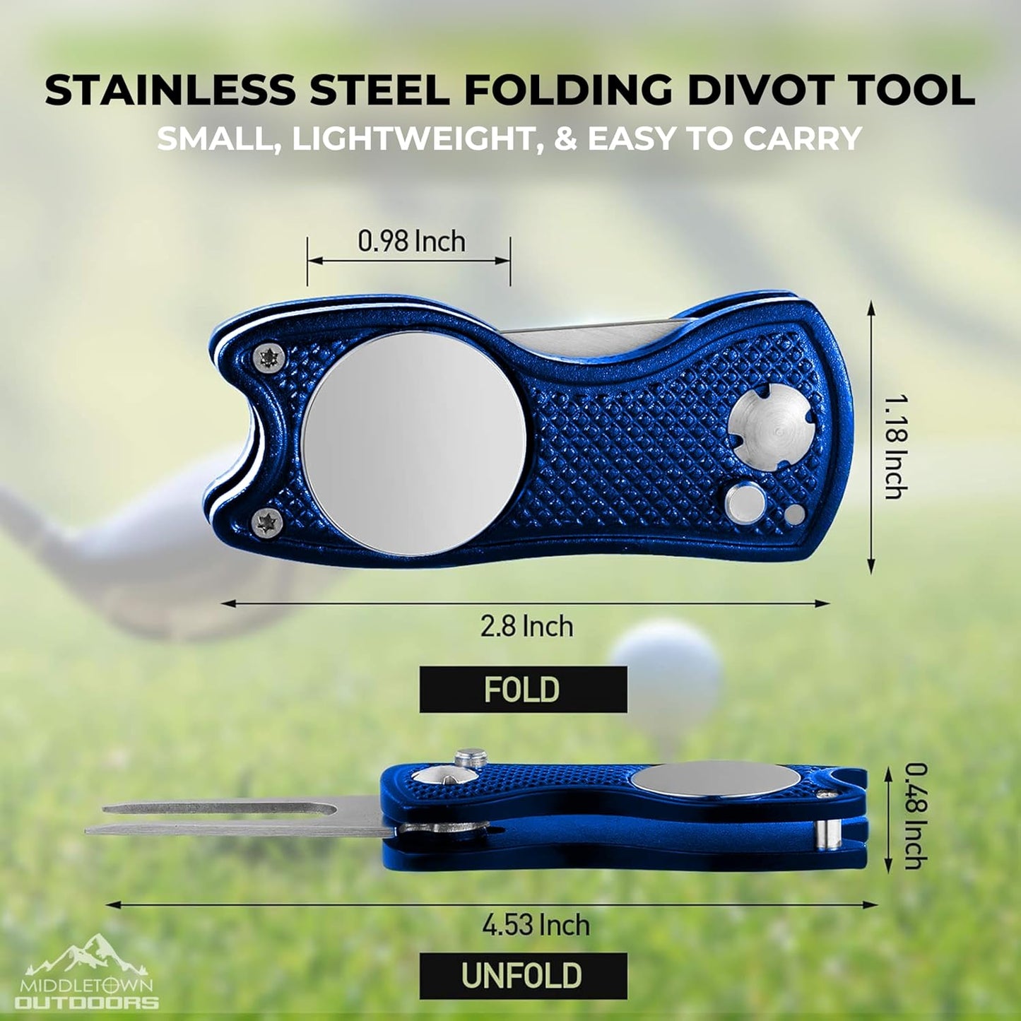 Golf Divot Tool with Magnetic Ball Marker, Multifunctional Divot Tool, Foldable Fork,Fix Divots, Clean Clubs and Cleats, U Shape Bottom can Hold Club