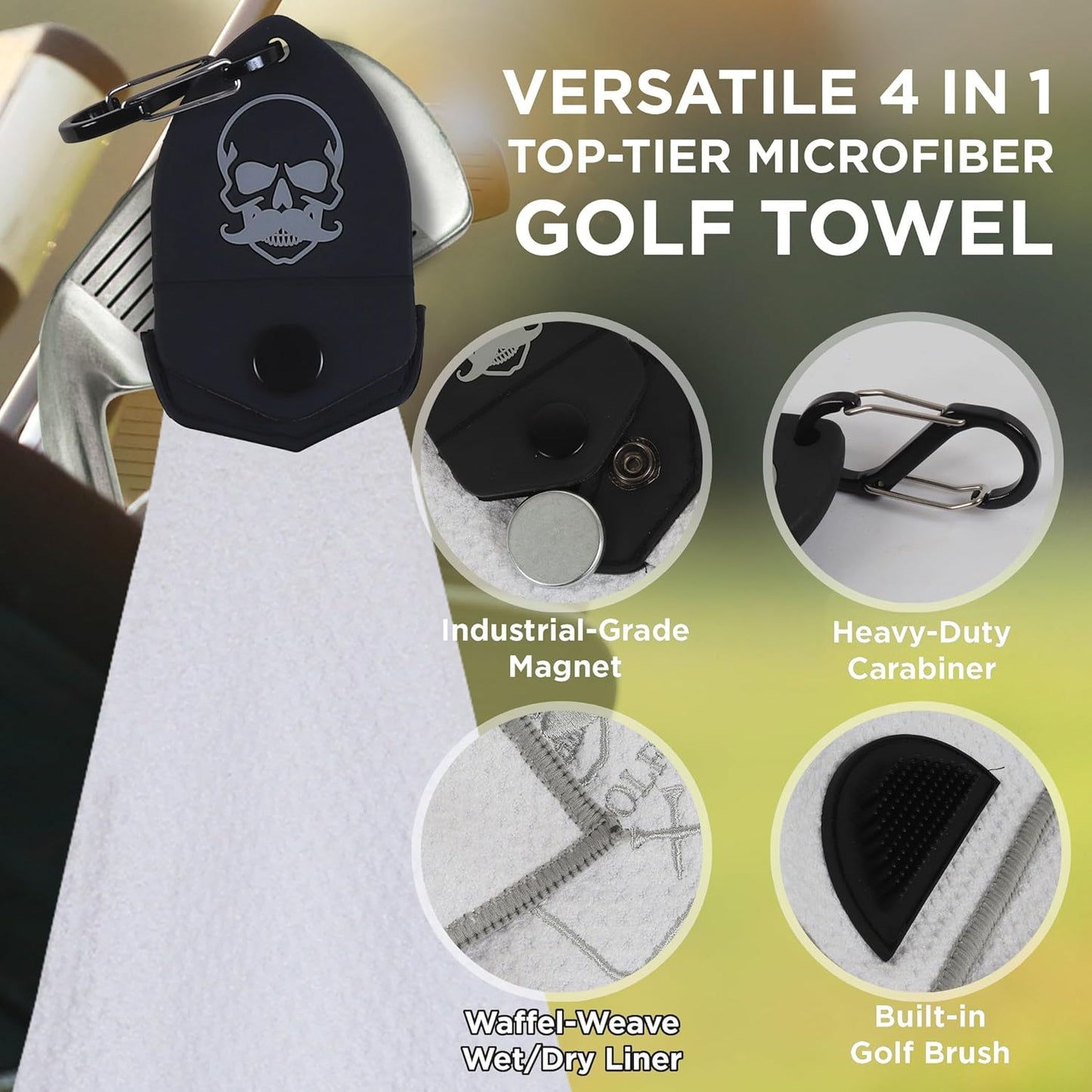 Magnetic Golf Towel (White) Microfiber Golf Towel | Ultra Absorbant Waffle Pattern | Extra Strong Magnet for Golf Cart or Clubs