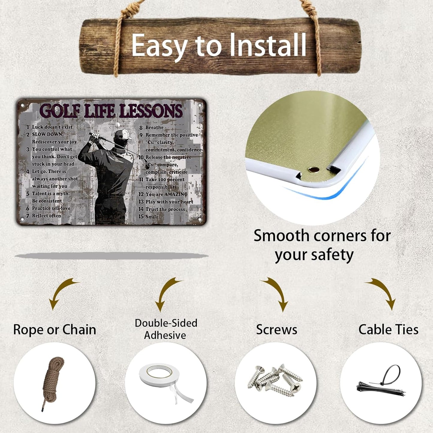 Golf Life Lessons Metal Tin Sign 8x12 Inch Funny Golf Tin Sign Golf Life Lessons Poster Home Kitchen Garden Bar Restaurant Cafe Office Shop Cave Man Are Wall Decor