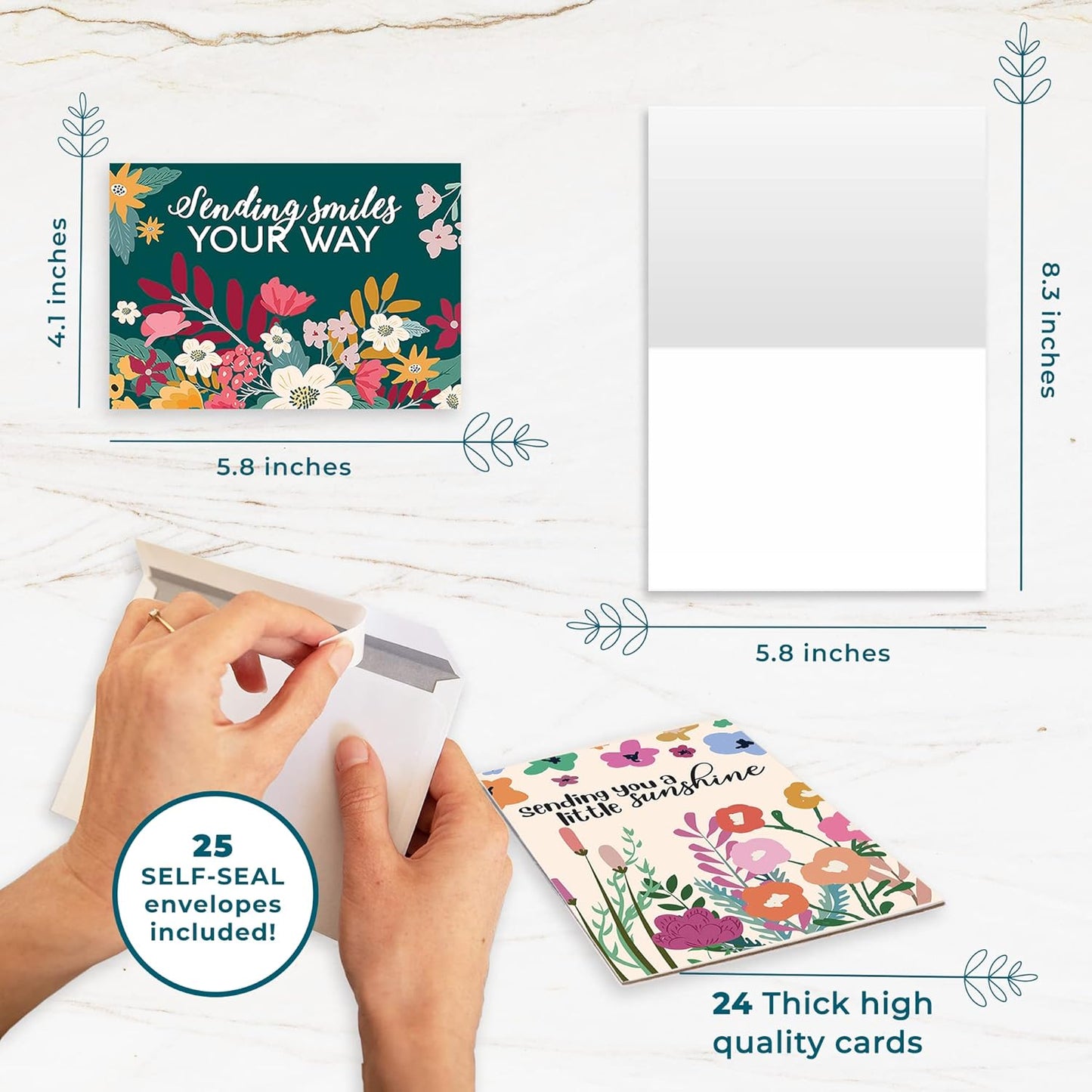 Thinking of You Cards with Envelopes - 24 Gender Neutral Thinking of You Cards with 8 Unique Designs - Unfolded 8.3 x 5.8 Folded 4.1 x 5.8 Greeting Cards Thinking of You (Colorful)