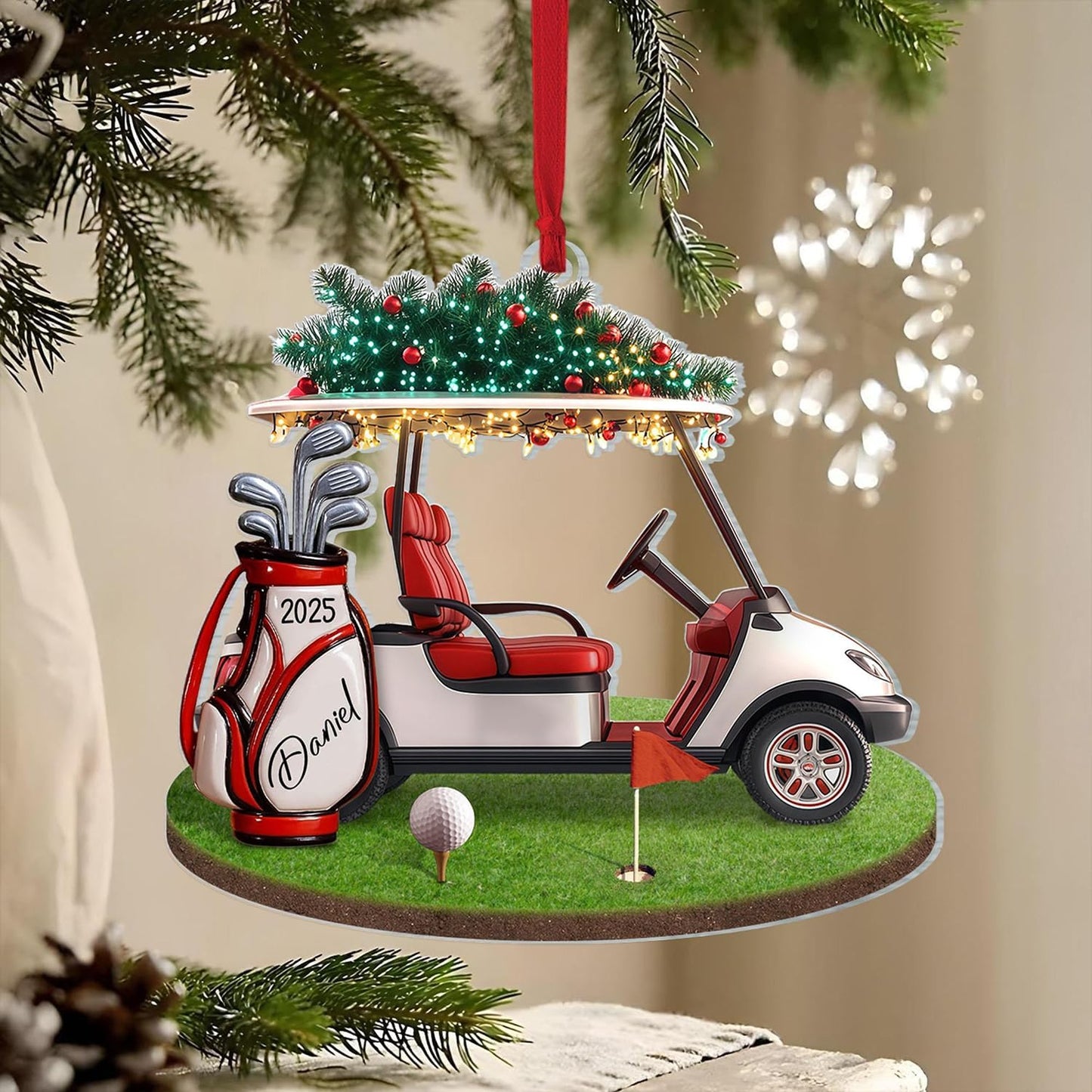 LOVELYPOD Personalized Golf Christmas Ornament, Custom Golfer Bag 2D Acrylic Ornaments,Golf Lover Christmas Tree Decoration, Gift for Golfs Enthusiasts, Golfer Holiday Ornaments 01