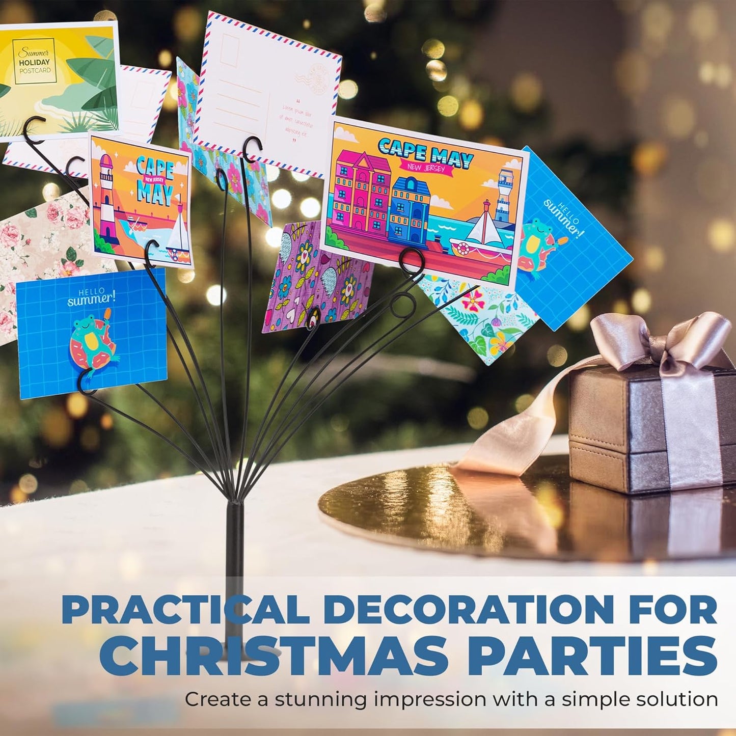 CraftyCrocodile Gift Card Tree Holder - Metal Display Stand with 11 Flexible Clips for Photos, Money, Lottery Tickets, Cards & Notes - Matte Black Finish