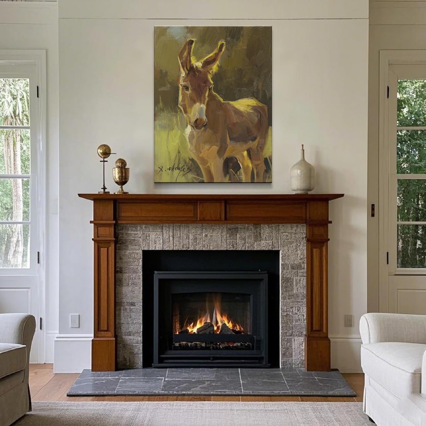 JZLDZS Large Donkey Wall Art for Living Room - Framed Rustic Farm Animal Canvas Print 24x32 Inch Ready To Hang Bedroom Wall Decor