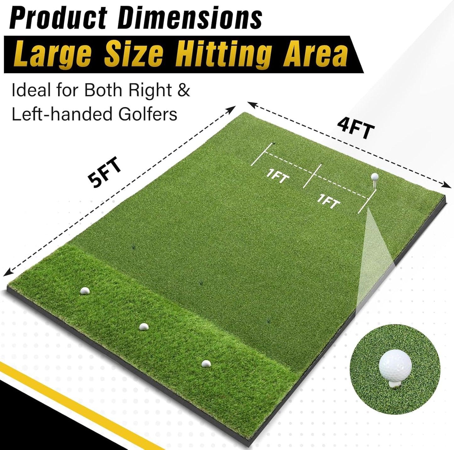 Dual-Turf Golf Mat 31mm: 6x4ft/5X5ft Extra Large Golf Hitting Mats Practice Outdoor Indoor, High-Density Artificial Turf Matt for Garage Simulator Chipping Driving Training, Ideal Gifts for Men Dad