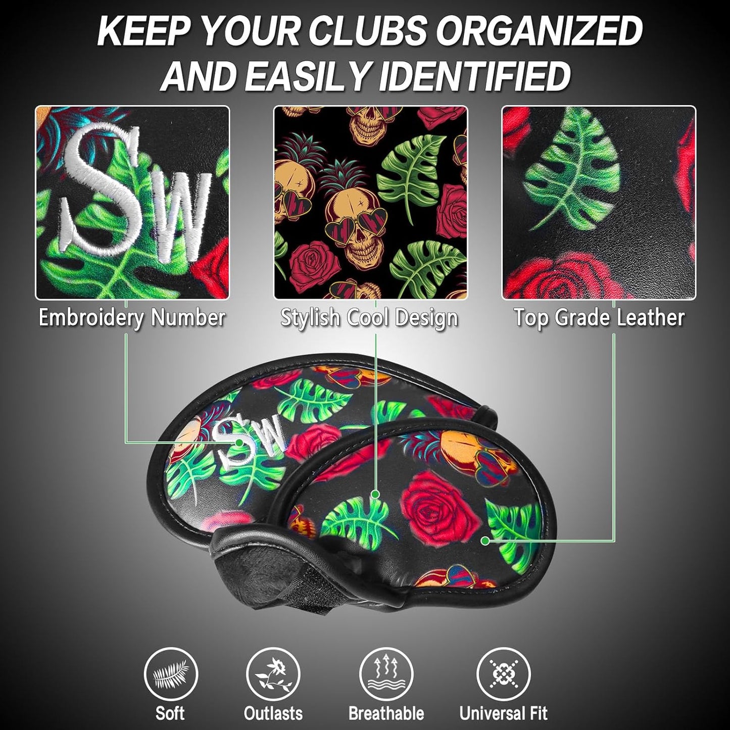 Golf Club Covers Iron Value 12 Pack Stylish Synthetic Leather Headcover, Embroidery Numbers Head Covers Universal Protector Fit Main Iron Wedge Clubs, Accessories Travel for Men Women