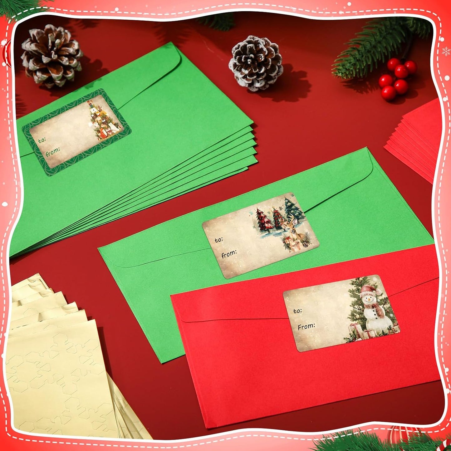 Outus 500 Pieces Christmas Tags Self Adhesive Gift Tags for Xmas Presents Christmas Name Labels Stickers for Wrapping Paper Festival Birthday Holiday Decor(Vintage Fashion Style,2.76 x 1.57 Inch)