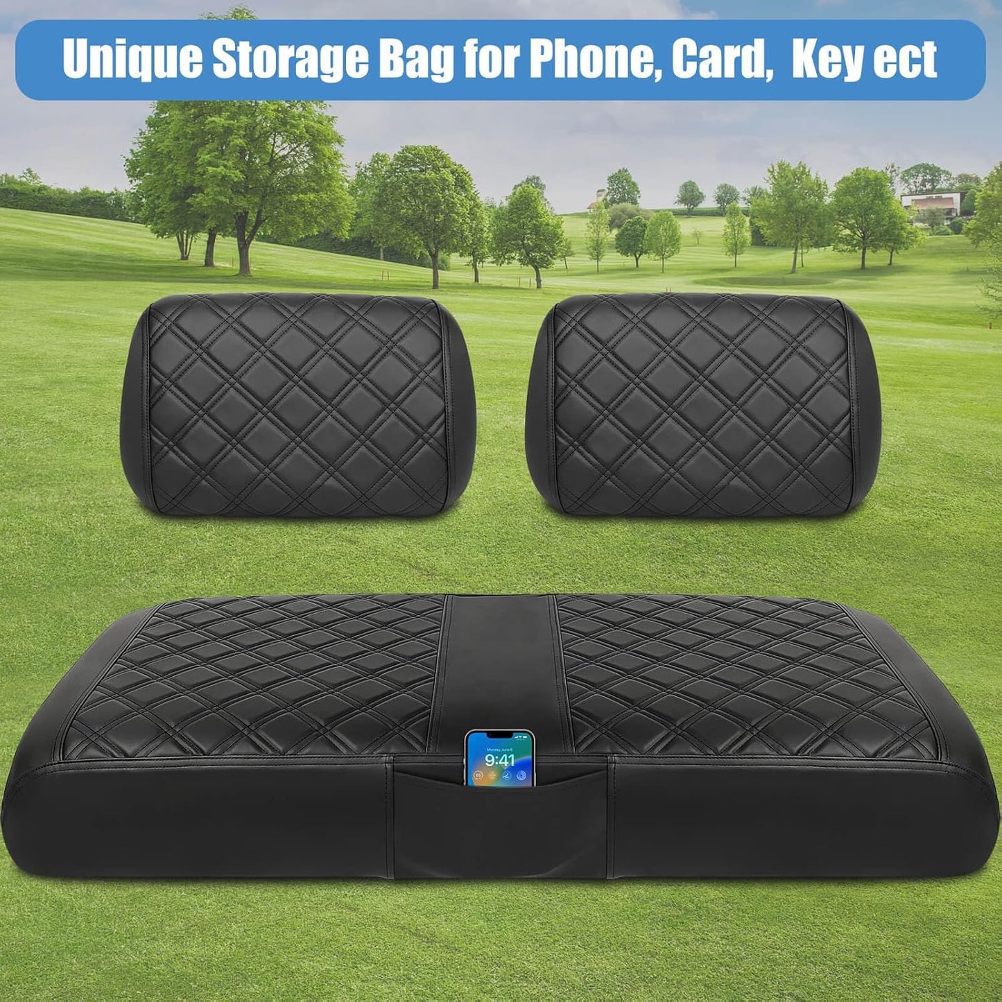 Club Car DS Pre-2000 Seat Cover, Golf Cart Front Seat Cover Fit For Club Car DS 1982-2000 OEM Ordinary Seat Cushion, Concave and Convex Design Appearance, Thick Vinyl Leather Comfortable/Breathable