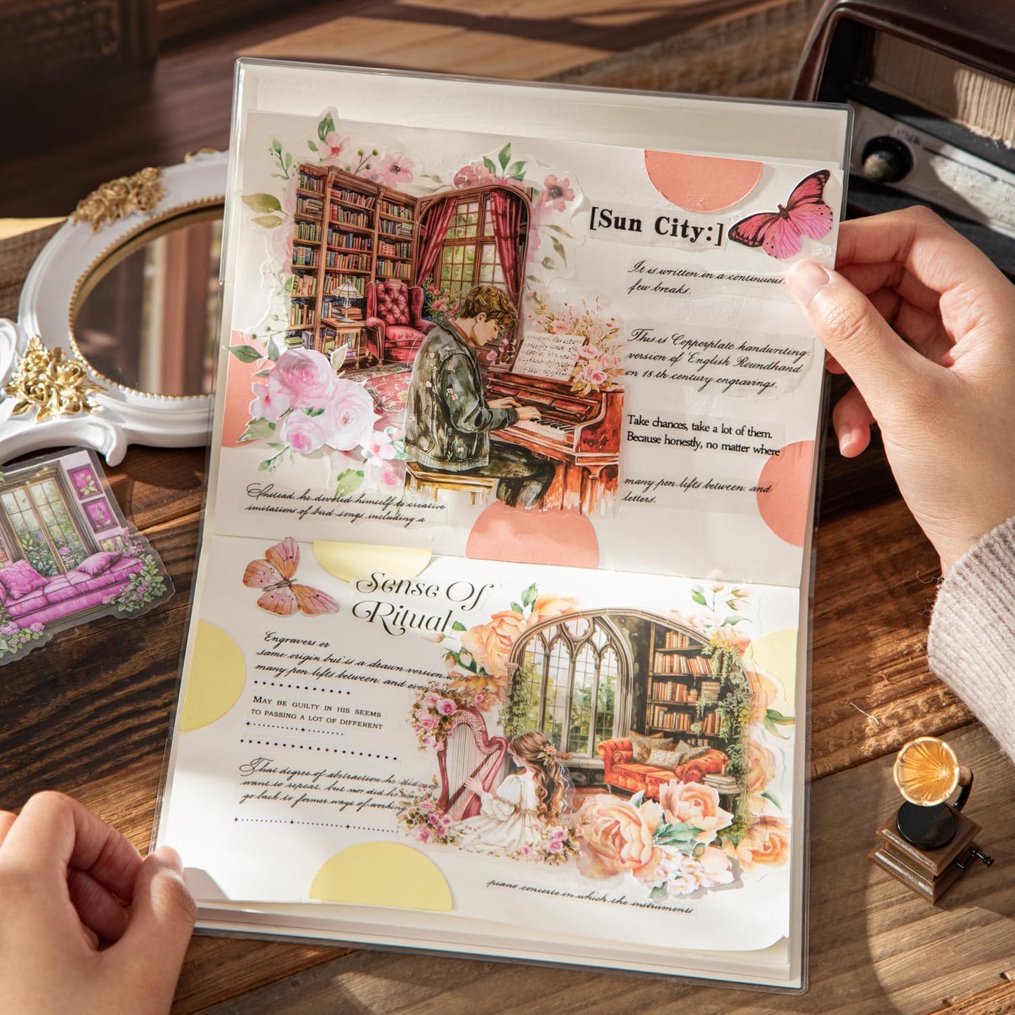 Window Reading Corner PET Sticker Set, 60PCS Cozy Room Scene Stickers for Scrapbooking, Journaling, DIY Crafts and Gift Decoration