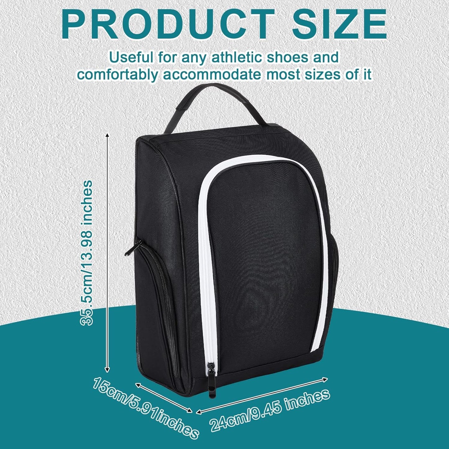 Funtery 2 Pcs Golf Shoe Bag for Travel Zippered Sports Shoe Carrier Tote Bags Golf Accessories with Ventilation Outside Pocket for Balls Tees Socks Accessories Men Women