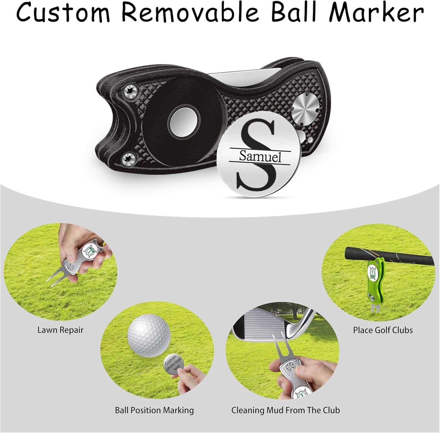 Custom Golf Ball Markers & Golf Divot Tool Gift Set, Personalized Magnetic Ball Marker Hat Clips, Golf Divot Repair Tool, Premium Golf Gifts for Golfers