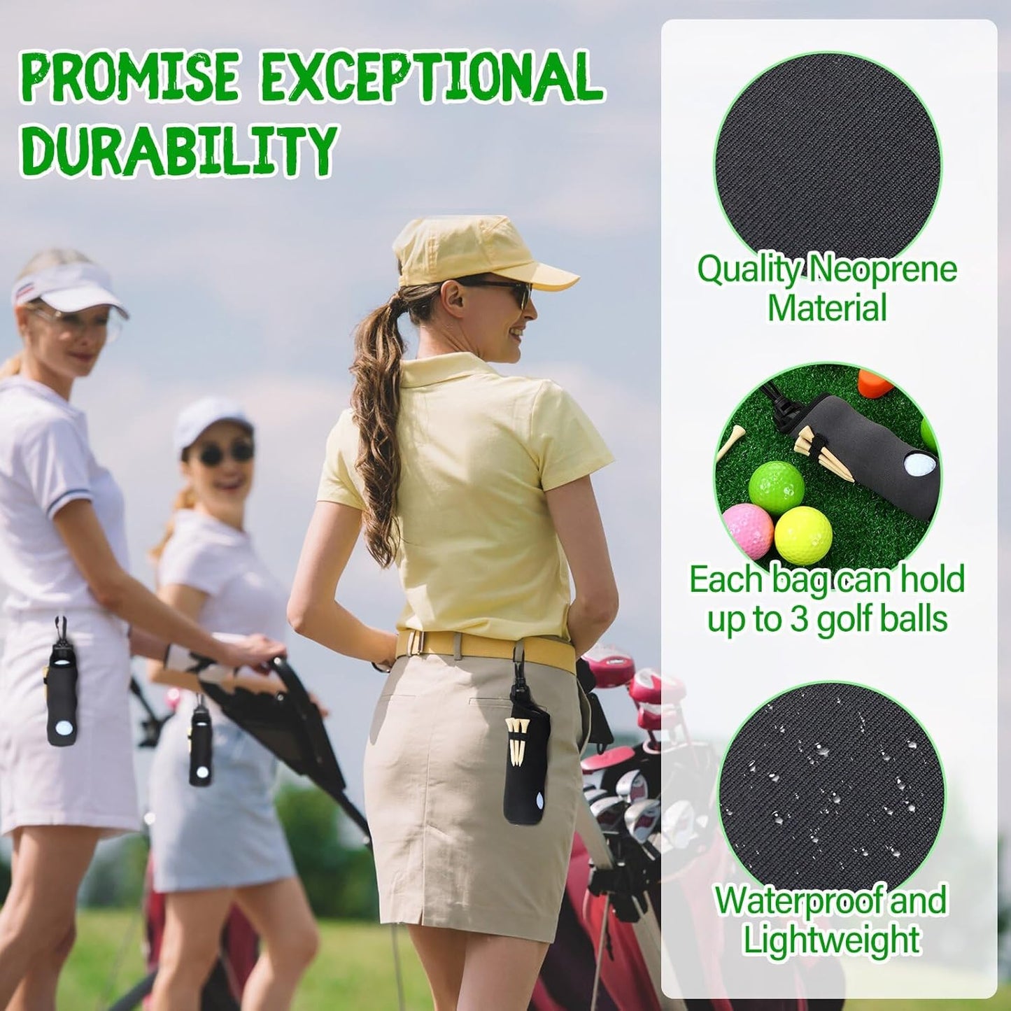 24 Pcs Golf Ball Holder Pouch with Tee Holder Keychain Belt Clip Hook Golf Carry Bag for Women Ladies Man Gifts