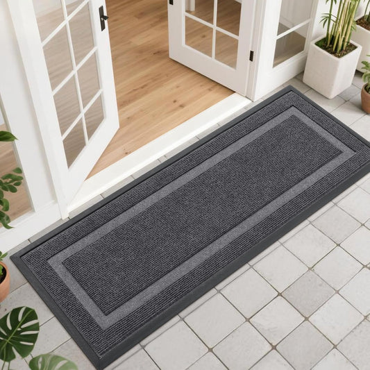 OLANLY Front Door Mat Indoor Outdoor Entrance, Waterproof All-Season, All-Weather Doormat, Sturdy Natural Rubber, Fade Resistant, Low Profile, Easy Clean Patio Porch Entryway Mat, 47x17, Grey
