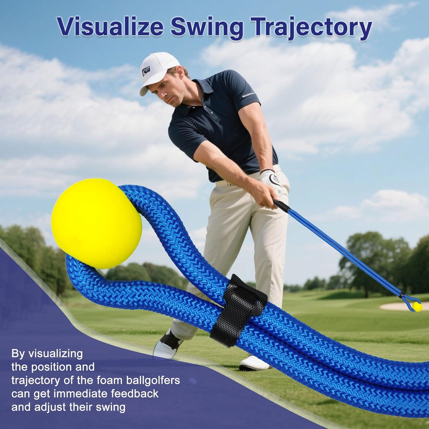 Golf Rope Swing Trainer, Golf Swing Training Aid to Improve Speed, Accuracy, Rhythm, Flexibility and Strength, Portable Golf Training Tool for Indoor/Outdoor Practice