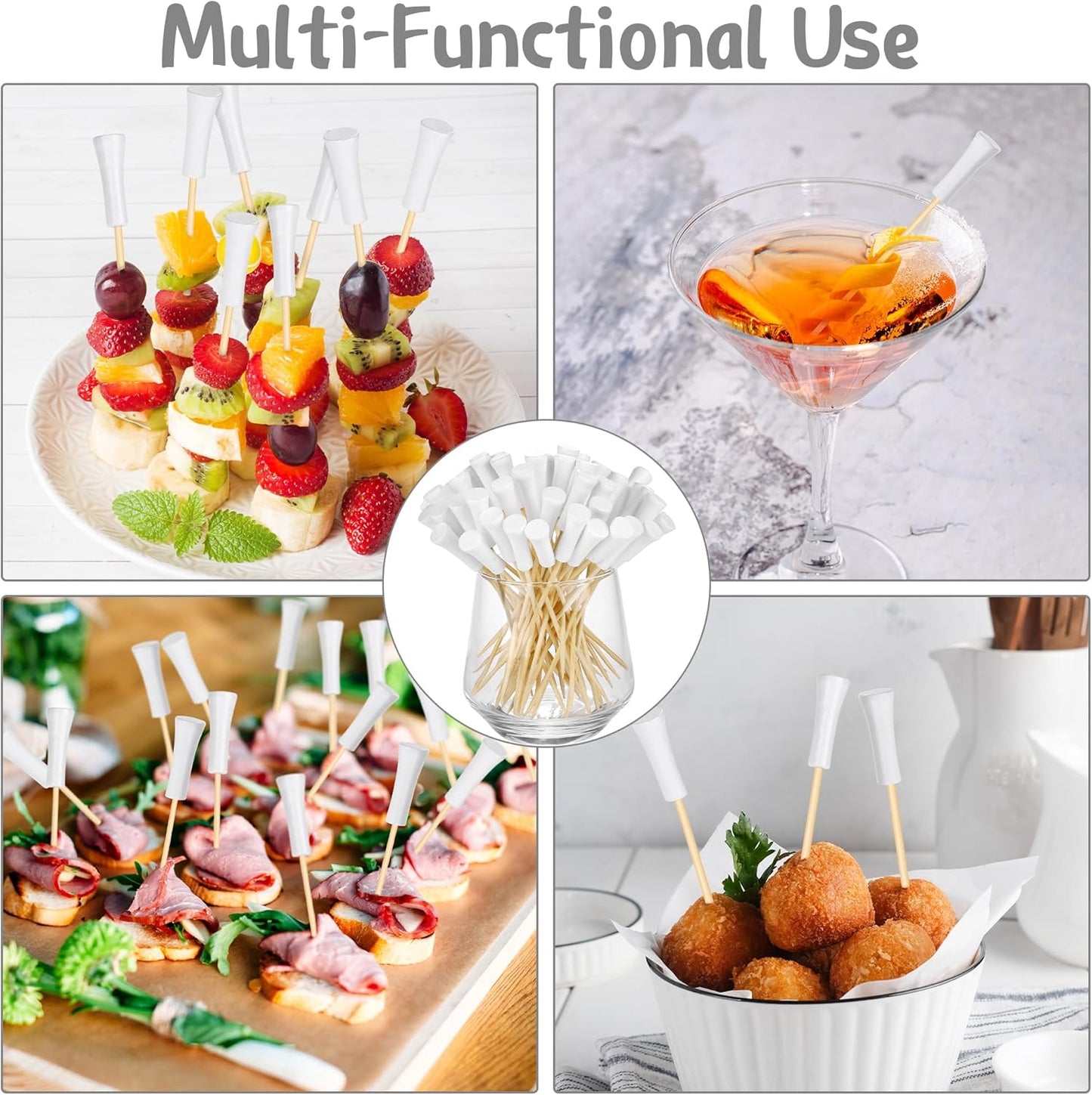 Aodaer 100 Pieces Golf Bamboo Cocktail Picks 4.7 Inch Decorative Sports Ball End Cocktail Skewers Wooden Decorative Fruit Toothpicks Fruits Sandwich Buffets Party Supplies