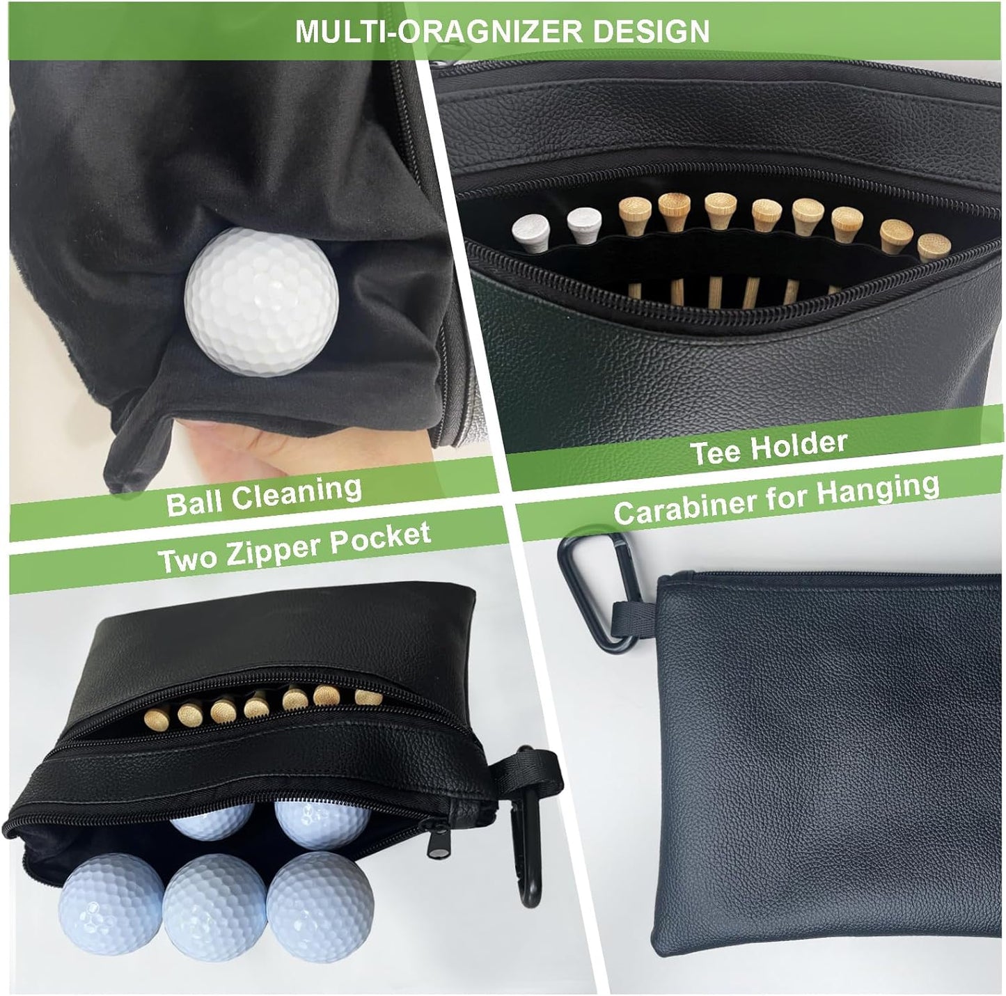 Golf Ball Pouch Tee Holder Belt Waist Bag Leather Golf Ball Bag Pouch Zippered Golf Pouch Golf Accessory Pouch