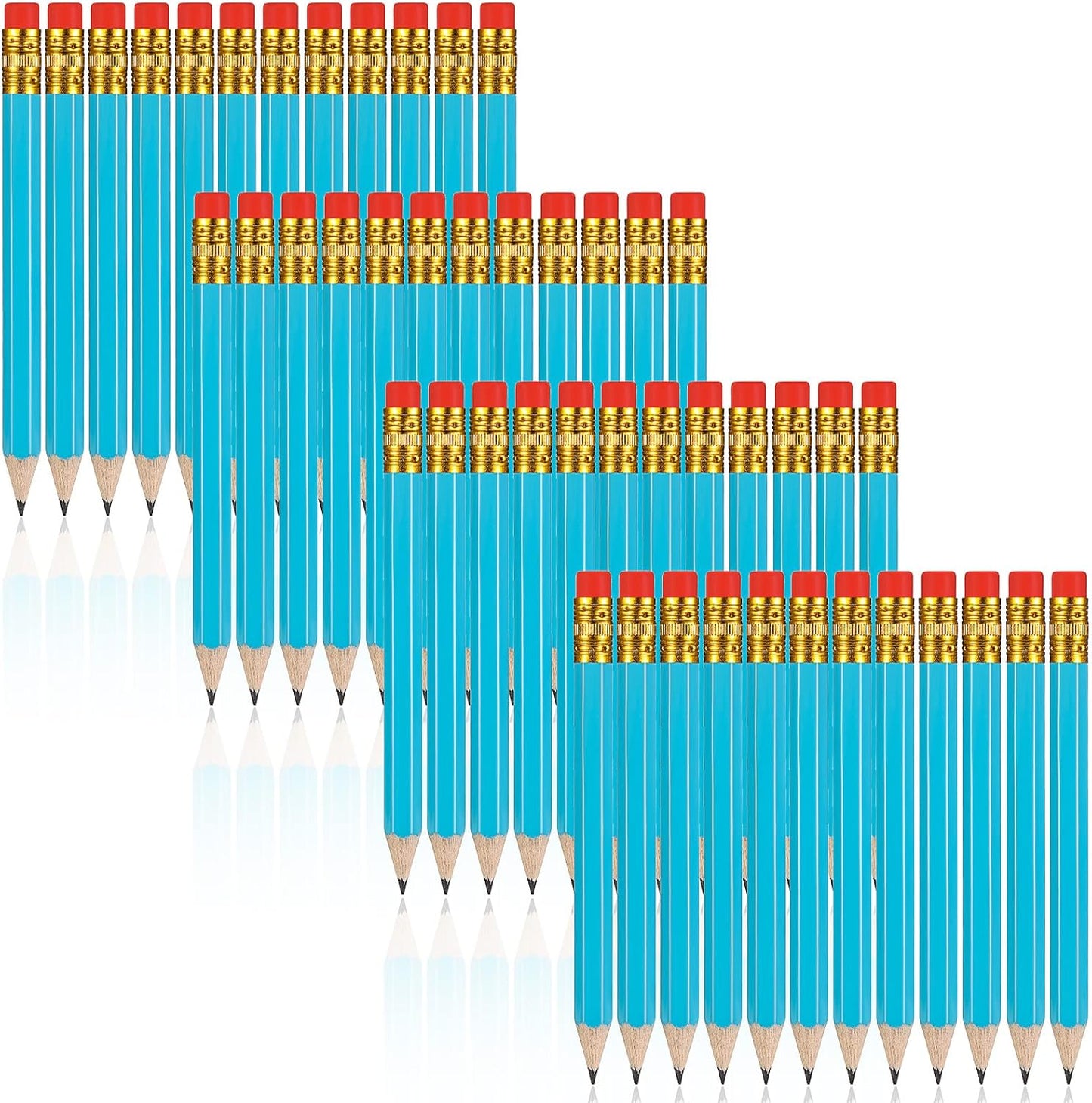 Zonon 48 Pieces Golf Pencils Mini Half Pencils with Eraser Short with Erasers Bulk Small for Kids HB Wedding Bridal School Office Writing Drawing Pocket(Light Blue)