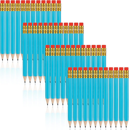 Zonon 48 Pieces Golf Pencils Mini Half Pencils with Eraser Short with Erasers Bulk Small for Kids HB Wedding Bridal School Office Writing Drawing Pocket(Light Blue)