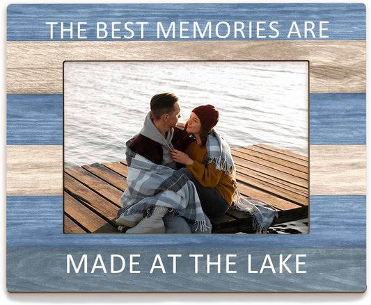 Lake House Gifts Picture Frame 5x7, LakeHouse Decor Photo Frame, Birthday Gifts for LakeLover, The Best Memories are Made at the Lake Wooden Picture Photo Frames for Desk Home Room Decor