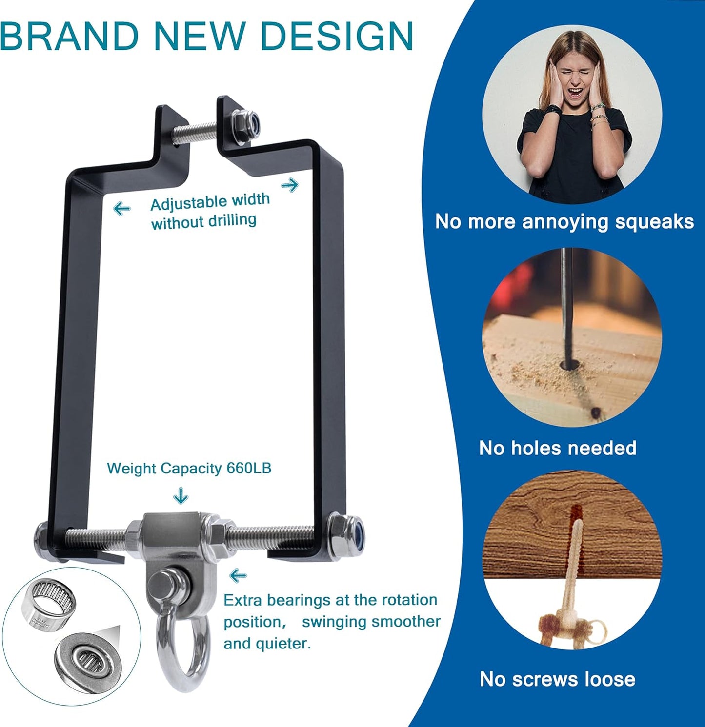 Heavy Duty Swing Hangers Swing Set Accessories for Wooden Sets Snap Hooks Hardware Swing Set Attachments Porch Playground Indoor/Outdoor 660LB Capacity (2 Pcs)