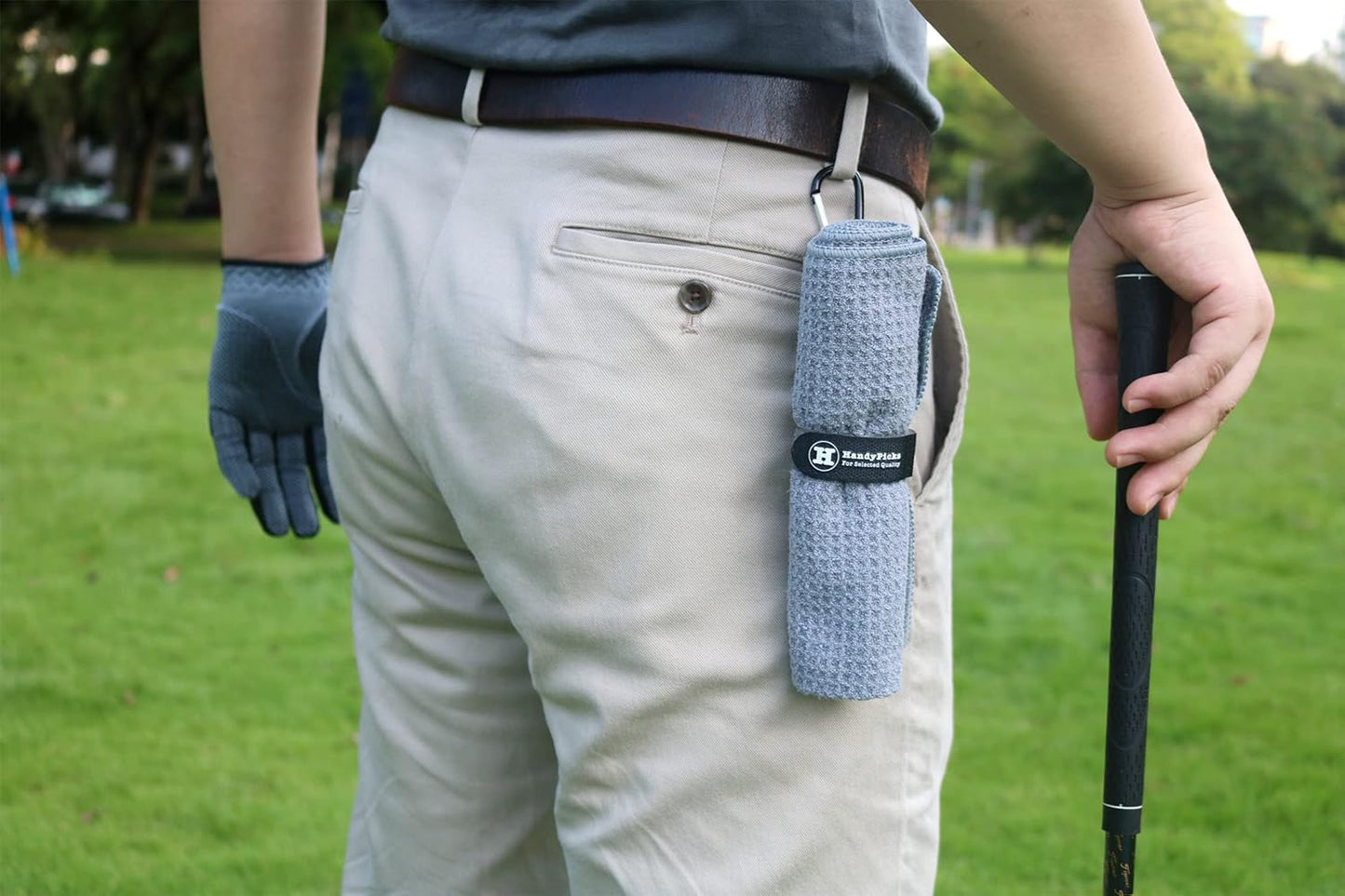 Handy Picks Microfiber Golf Towel (16" X 16") with Carabiner Clip, Waffle Pattern Golf Towel Hook and Loop Fastener - The Convenient Golf Cleaning Towel