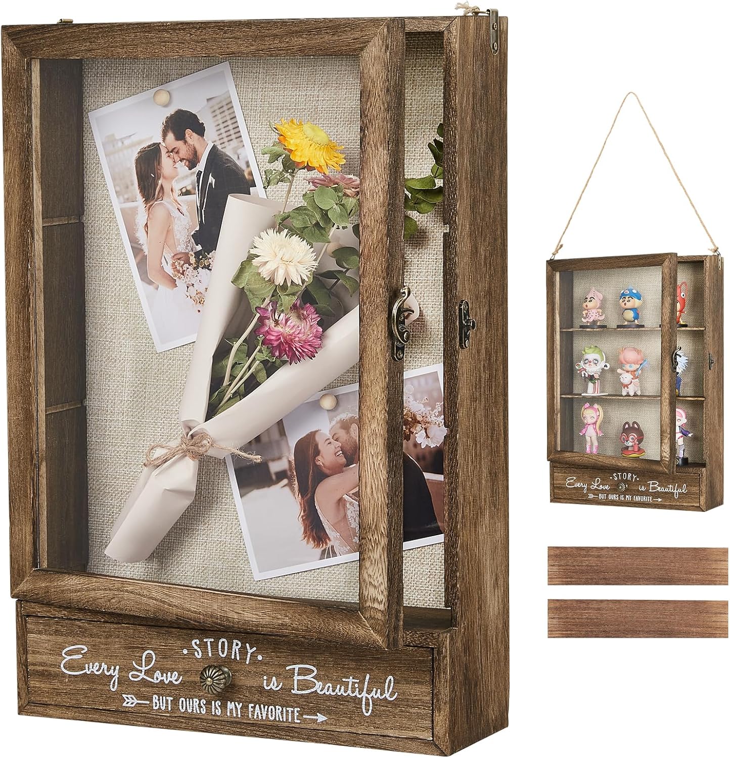 AW BRIDAL 11X16 Large Shadow Box Picture Frames Deep Shadow Boxes Display Cases with Removable Shelves and Drawers, Brown Wooden Memory Boxes for Keepsakes with Slot Christmas Decorations Gifts