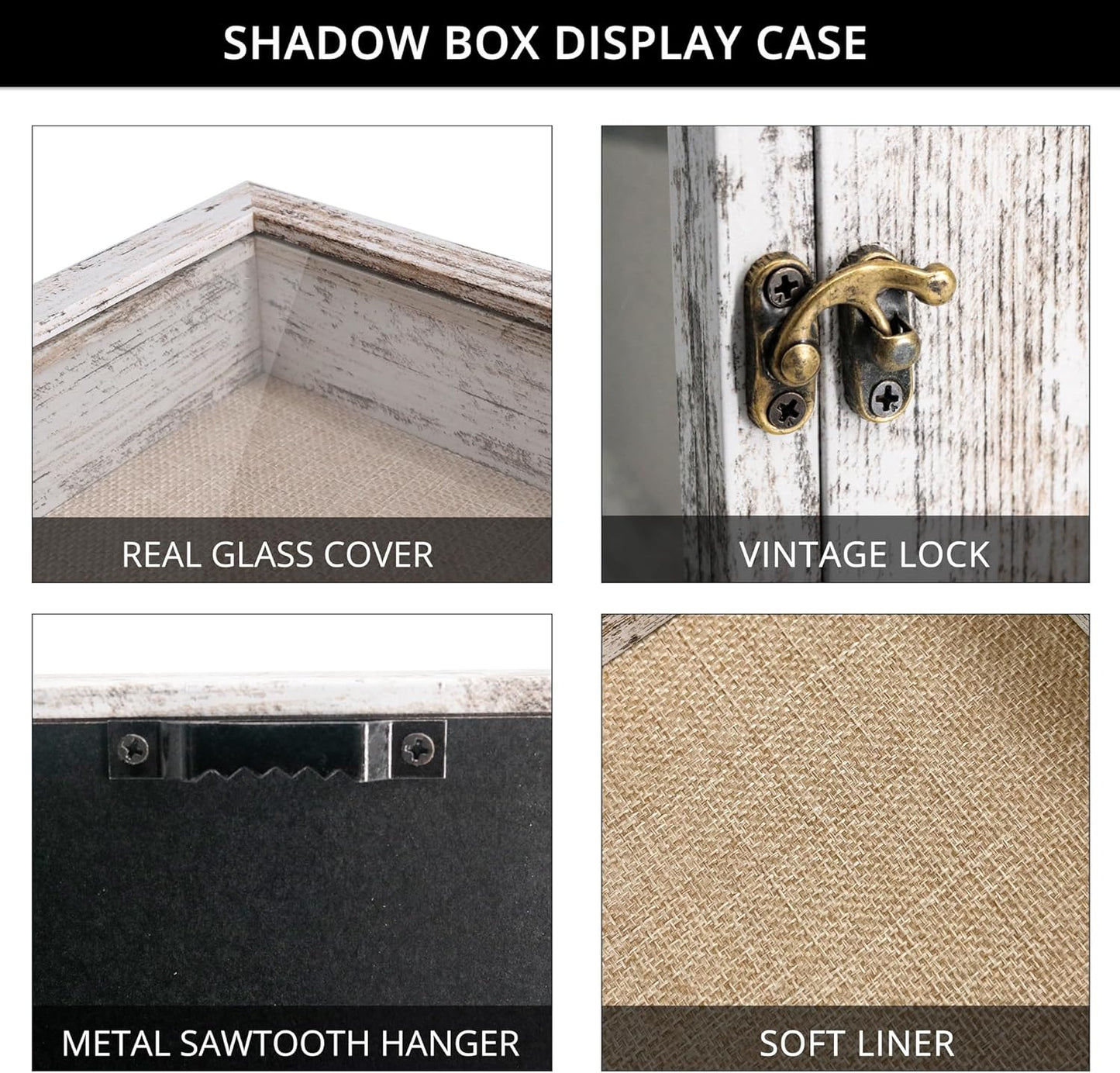 GraduatePro Shadow Box Frame 13X16 Display Case with Linen Back, Real Glass Window Door with Hinge, Picture Frame Wedding Bouquet Memorabilia Medals Photos Memory Box for Keepsakes Rustic White