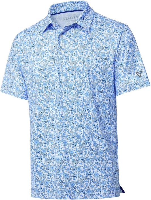 Golf Shirts for Men Dry Fit Short Sleeve Print Performance Moisture Wicking Polo Shirt