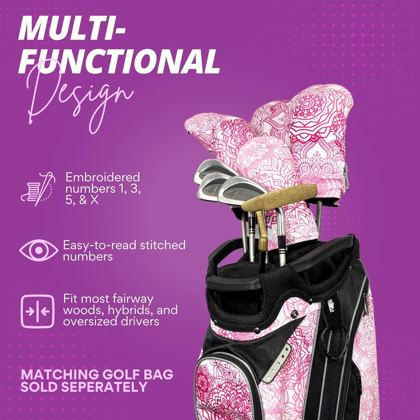 Taboo Fashions Resort Collection Golf Club Covers for Women - Numbered Golf Headcovers Set for Driver, Fairway and Hybrid Clubs - Weather Resistant, Pack of 4