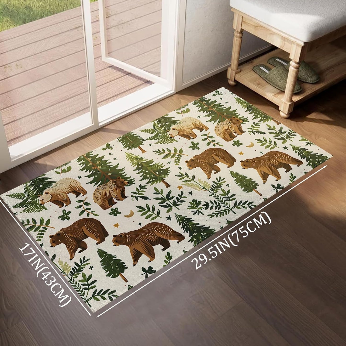 Bear Indoor Door Mat,Cute Woodland Pine Tree Retro Floor Doormat,17x29.5in,Non Woven Non Slip Rubber Backing Forest Animal Rug for Porch Insider,Bedroom,Kitchen,Doormats Gifts,Rv Camper Decor