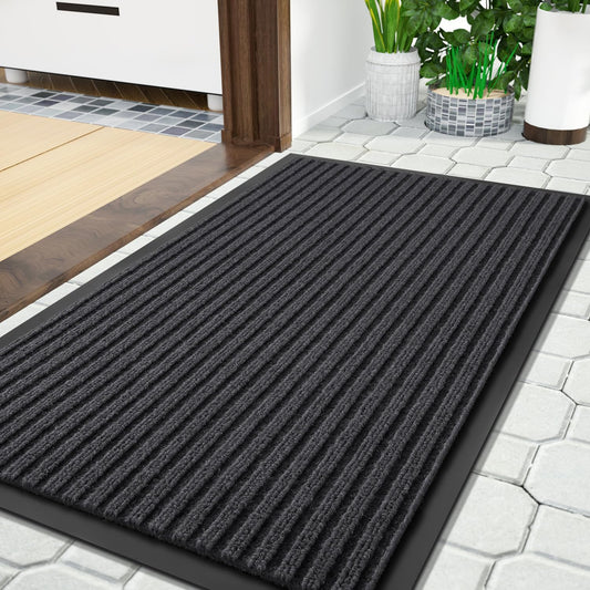 Yimobra Front Door Mat Outdoor Indoor Entrance, 100% Waterproof All-Season All Weather Doormat, Welcome Matt Outside Entry, Non Slip, Low Profile, Heavy Duty Patio Porch Floor Mats,36 x 17,Grey