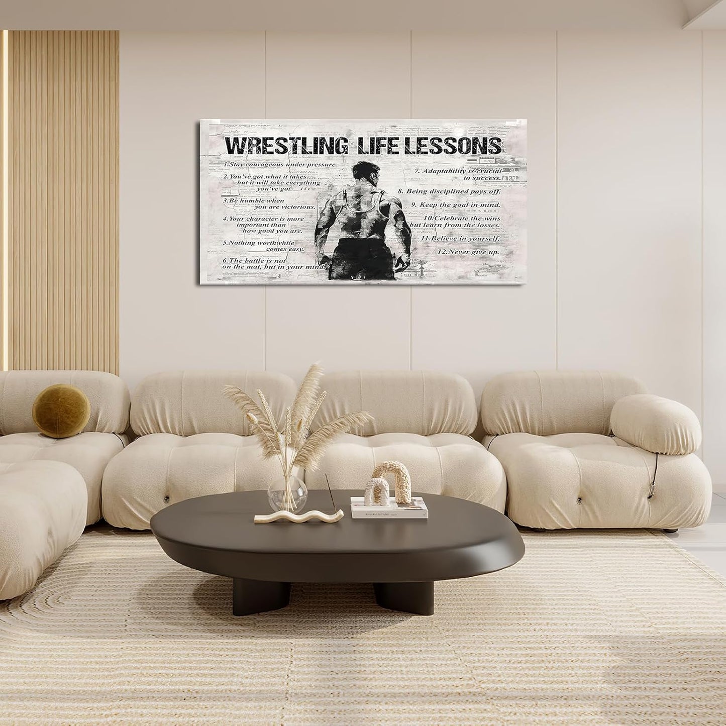Wrestling Sports Wall Art for Living Room Large Size Wrestling Life Lessons Wall Decor Wrestling Sign Retro Canvas Prints Inspirational Pictures Painting Artwork Home Decoration Bedroom 60"X30"