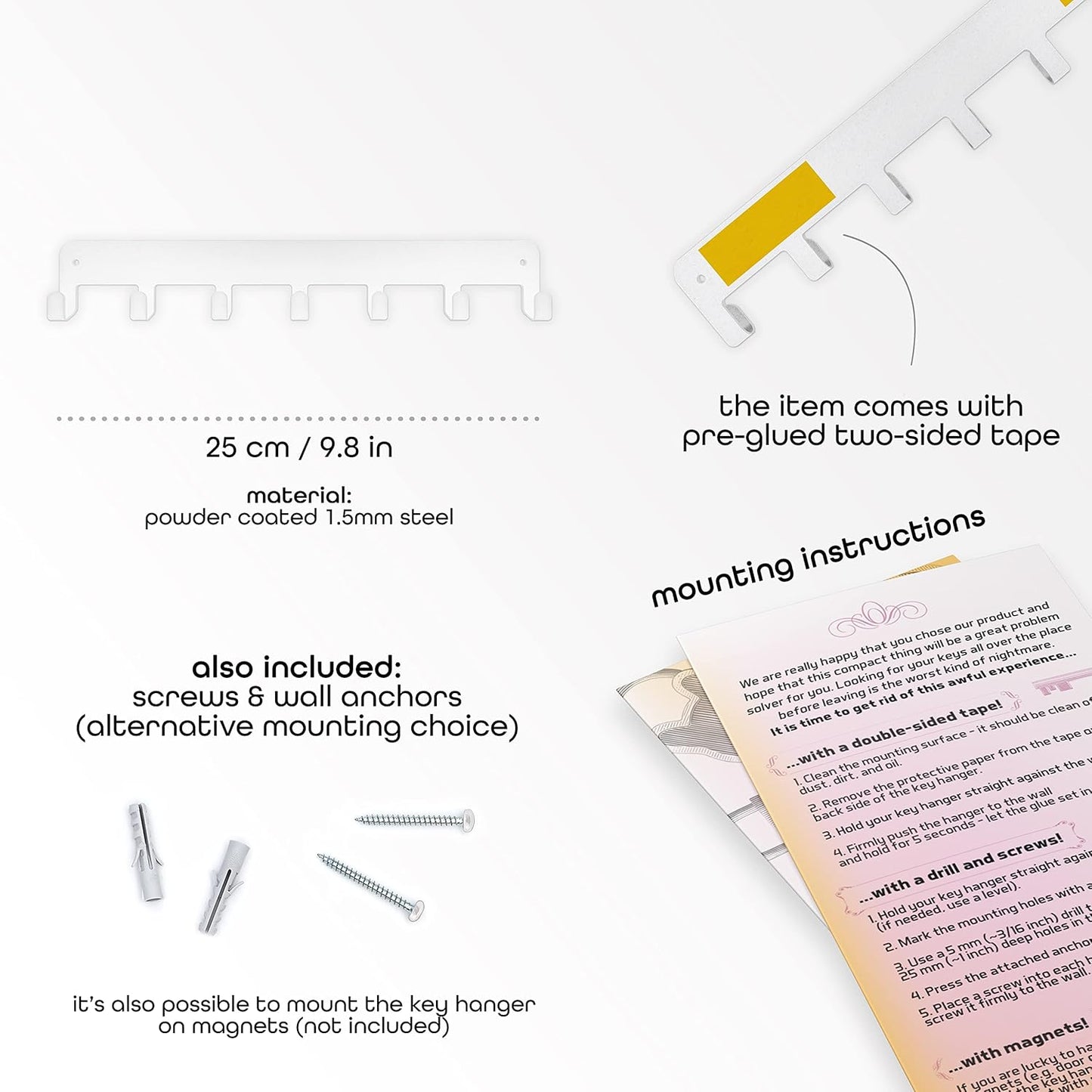 Key Rack Steel Key Hanger (Standard - White)