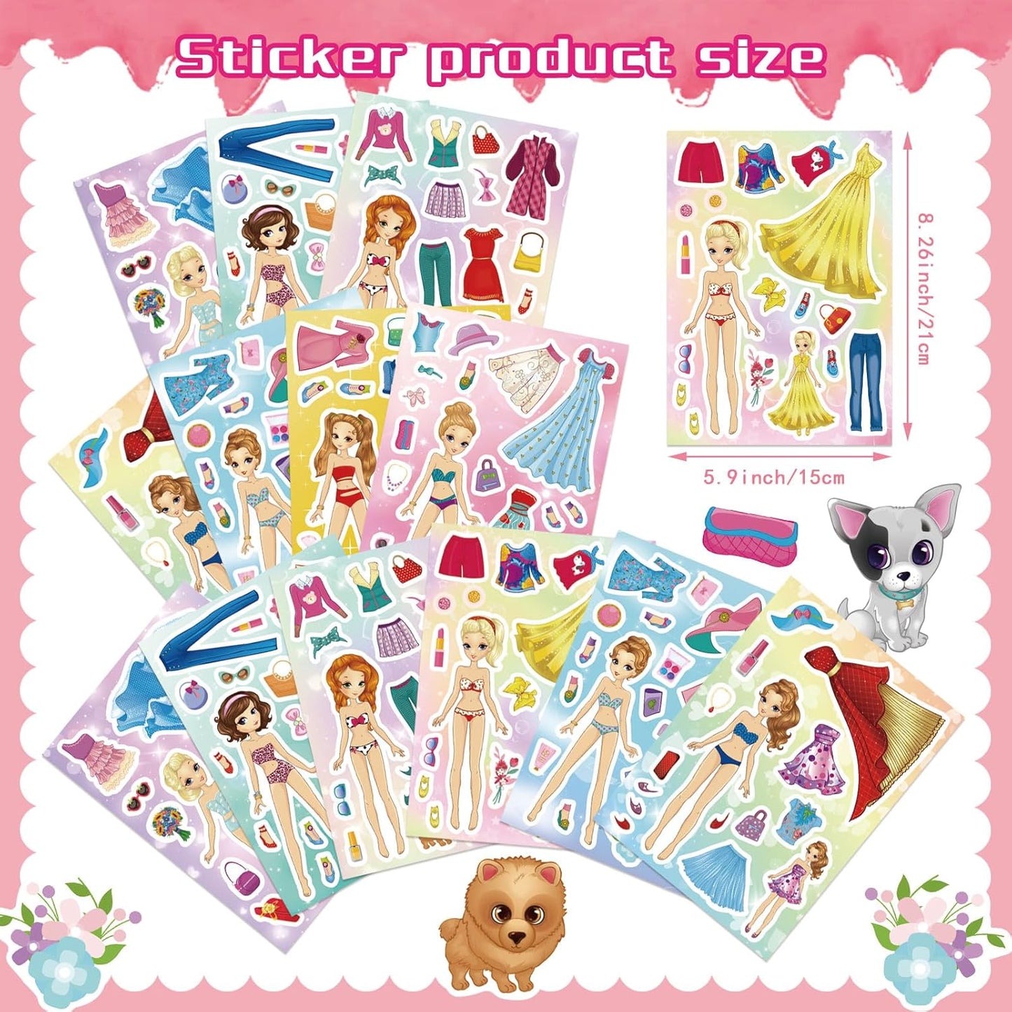 Stickers for Kids, 24 Sheets Dress Up Stickers for Girls, Make Your Own Fairy Princess Sticker, Birthday Party Favor, Classroom Rewards, Art Craft
