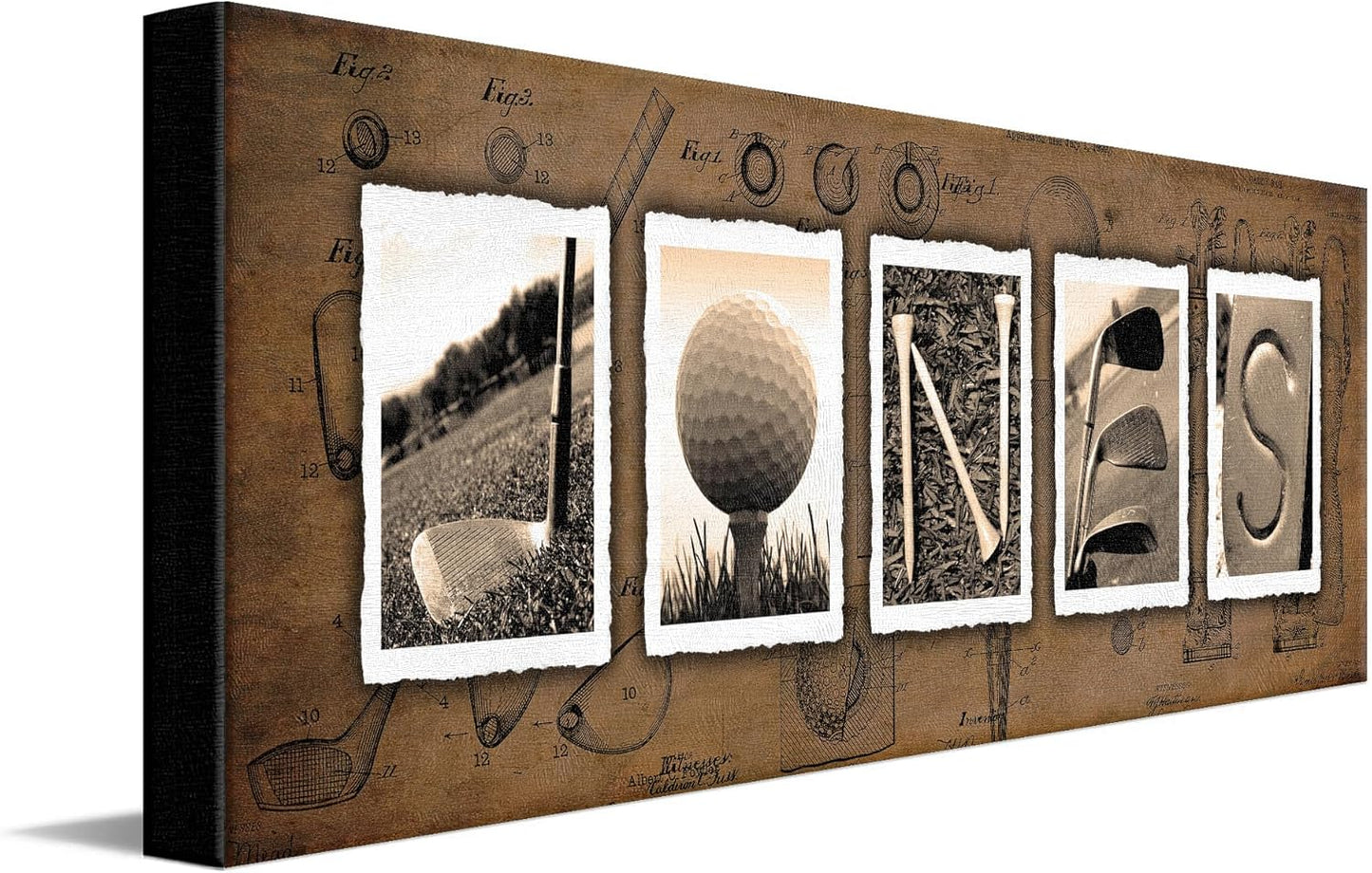 Personalized Golf Name Art - Perfect and unique customized gift for the golfer or golf enthusiast (9.5 in x 26 in Block Mount - VINTAGE)
