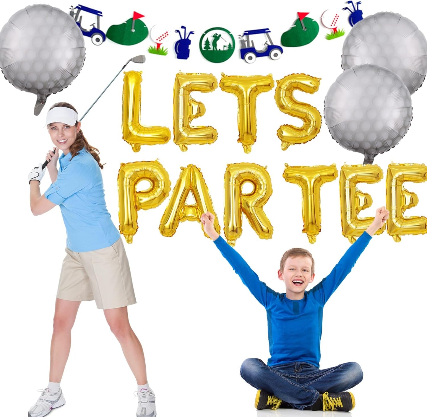 Let's Partee Golf Party Balloons Decorations Banner Men Boys Birthday Decoration Sport Themed Party Supplies Foil Mylar Golf Ball Balloons for Birthday Baby Shower Retirement Party (Gold)