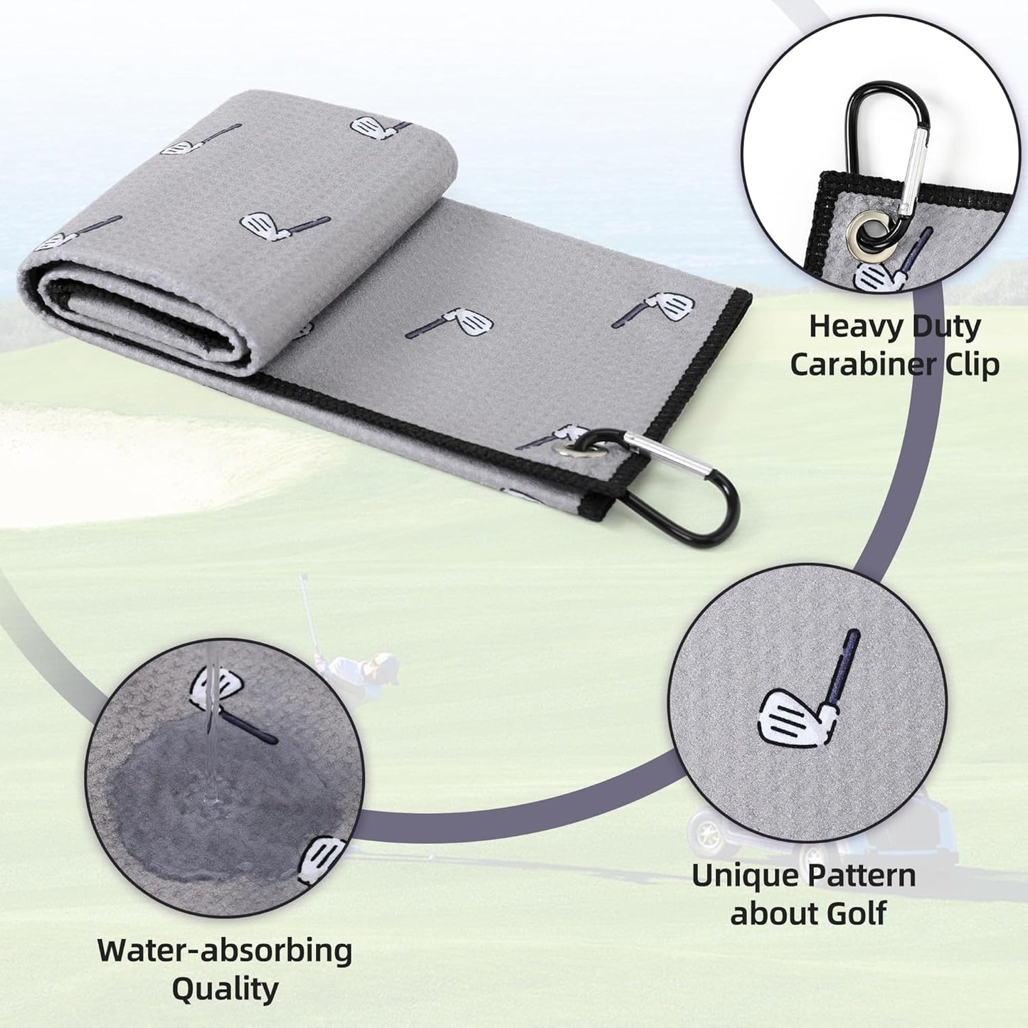 Mile High Life Printed Golf Towel(16"x24"), Brush Tool Kit, Divot Repair Tool, Microfiber Towel，Brush with 2FT Retractable Cord, Repair Tool w Magnetic Golf Ball Marker