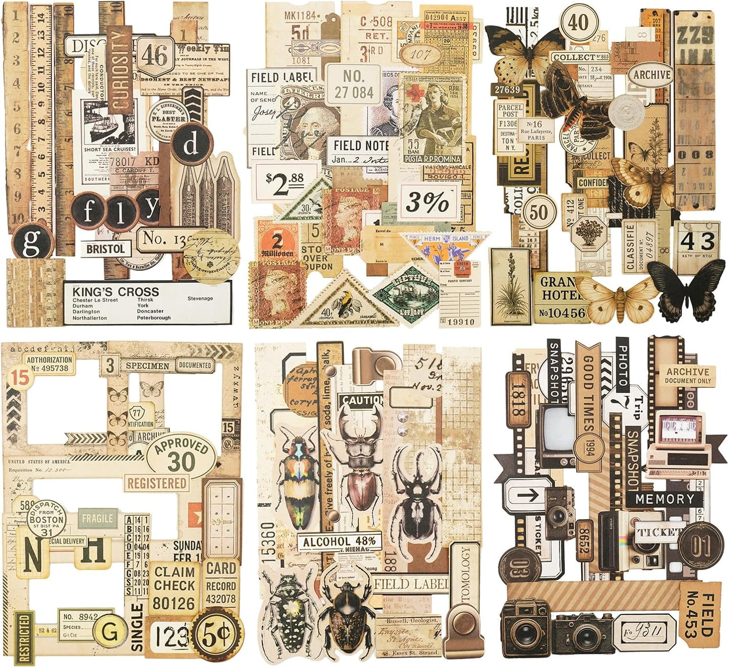 Retro Memories Vintage Scrapbook Stickers - 180pcs Aesthetic White Kraft Paper Ephemera Self-Adhesive Die-Cut Designs for Journaling Collage DIY Crafts