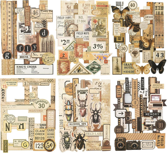 Retro Memories Vintage Scrapbook Stickers - 180pcs Aesthetic White Kraft Paper Ephemera Self-Adhesive Die-Cut Designs for Journaling Collage DIY Crafts