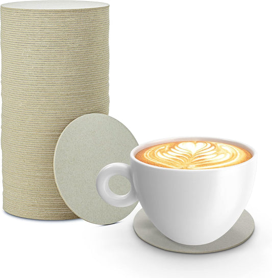 MT Products Off-White Round Paper Coasters for Drinks - 4” Blank Disposable Coasters (Pack of 125) - Made in The USA