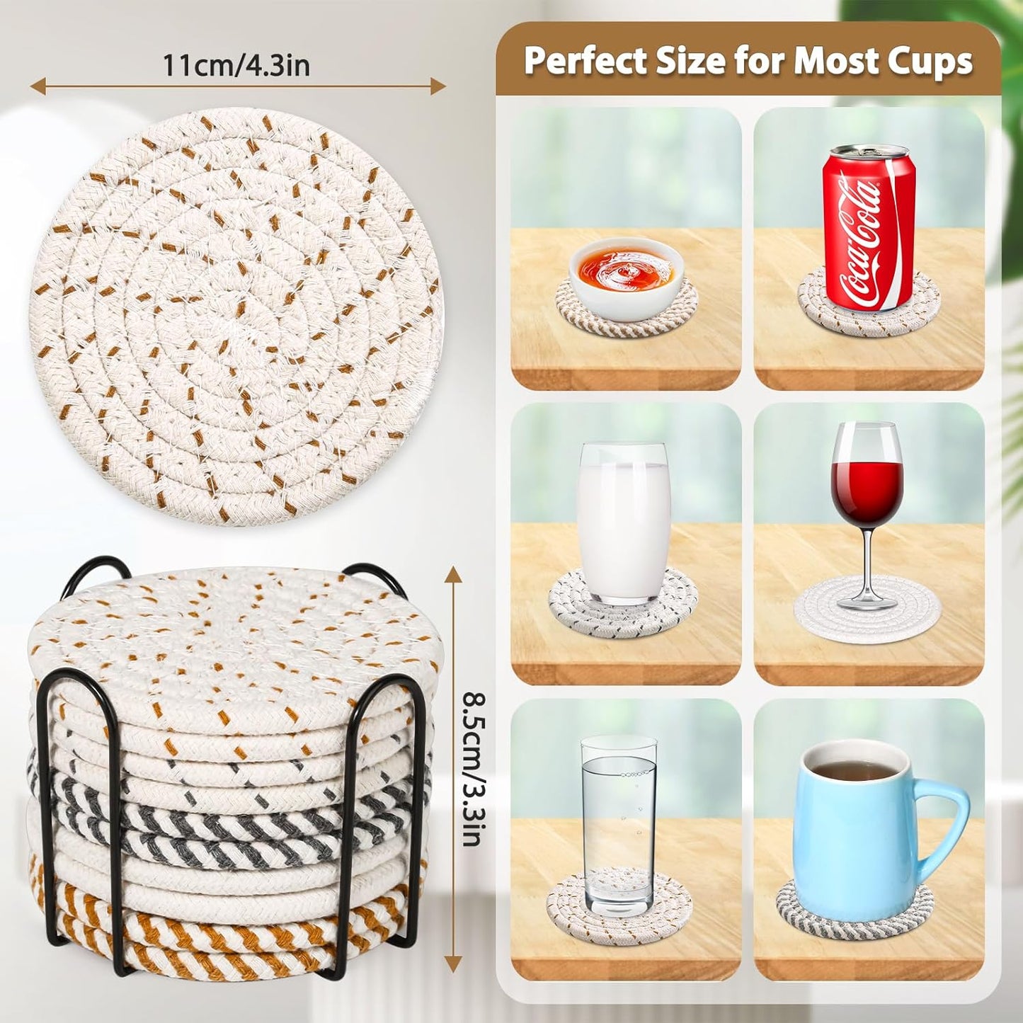 Mckanti 10 Pcs Drink Coasters with Holder, 5 Colors Absorbent Coasters for Drinks, Minimalist Boho Coasters Cotton Woven Coaster Set for Home Decor Tabletop Protection Suitable for Kinds of Cups