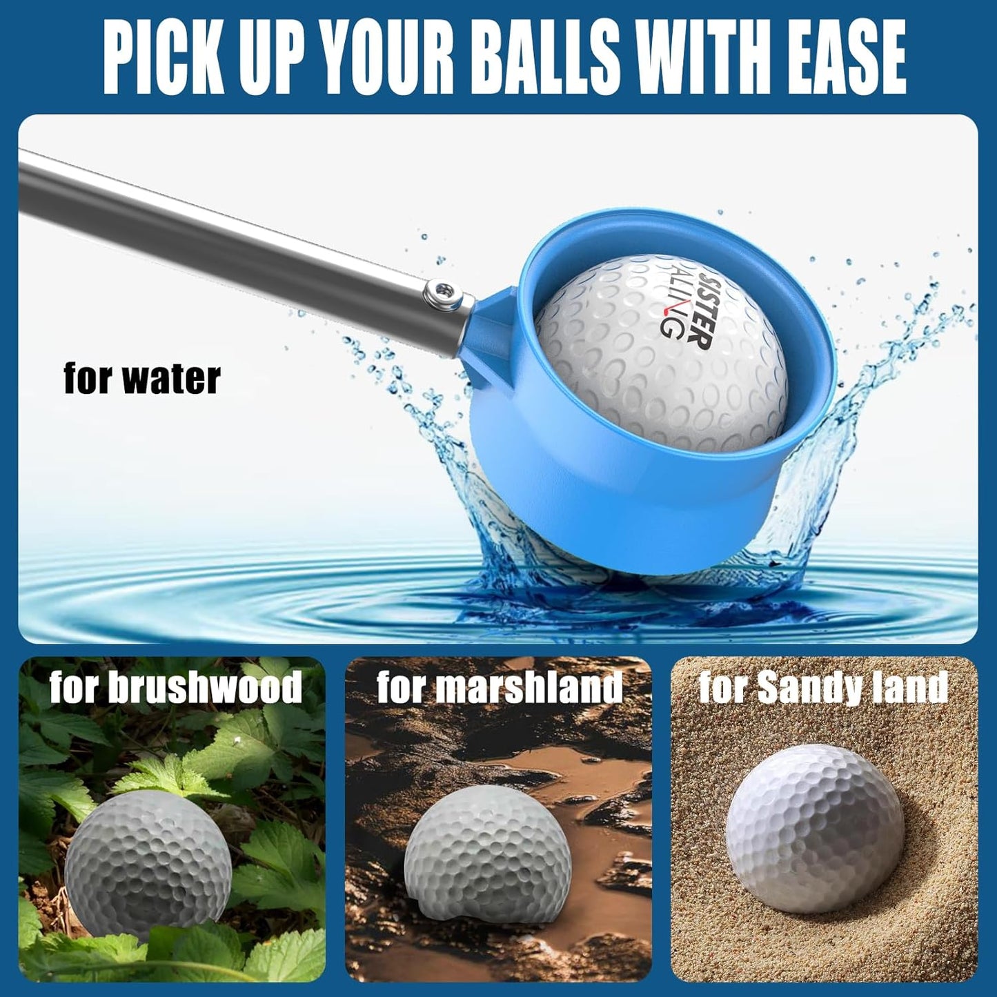 9ft/12ft Water Telescopic Golf Ball Retriever，Classic and Durable Stainless Steel Picker Upper, The Best Accessory Gift for Men and Women Golfers.
