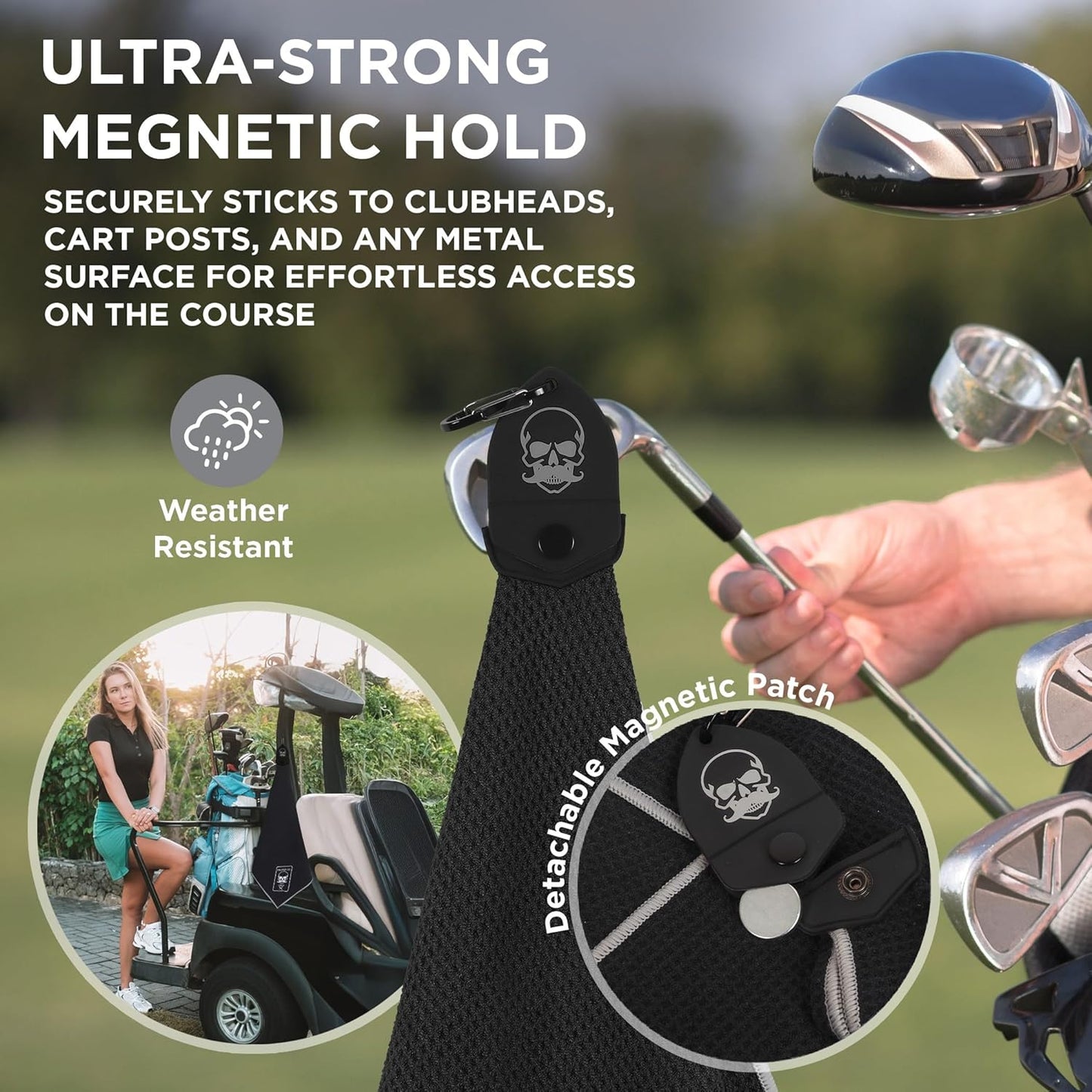 Magnetic Golf Towel (Black) Microfiber Golf Towel | Ultra Absorbant Waffle Pattern | Extra Strong Magnet for Golf Cart or Clubs